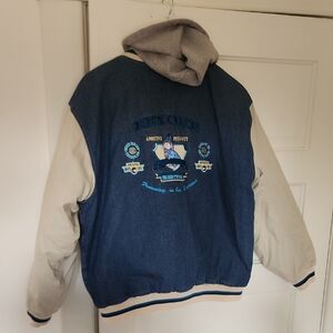 Vintage Disney Store Eeyore True blue Denim Bomber Jacket Embroiderd with Hood M
